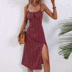 Lila | Women's Polka Dot Midi Dress with Side Slit