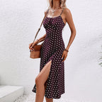 Lila | Women's Polka Dot Midi Dress with Side Slit