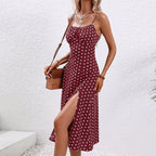 Lila | Women's Polka Dot Midi Dress with Side Slit