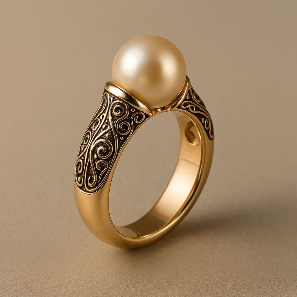 Livia - Women's Elegant Pearl Ring with Ornate Detailing