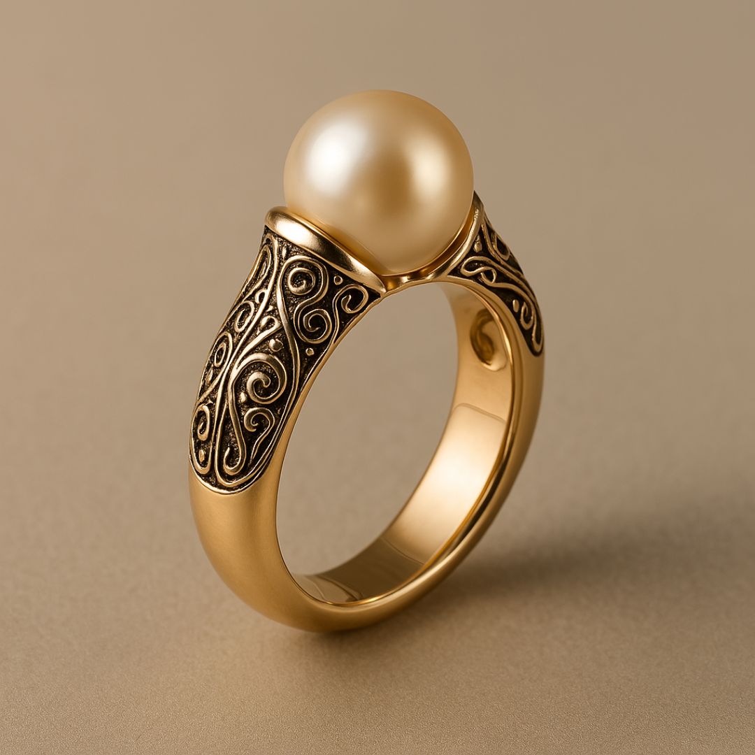 Livia - Women's Elegant Pearl Ring with Ornate Detailing
