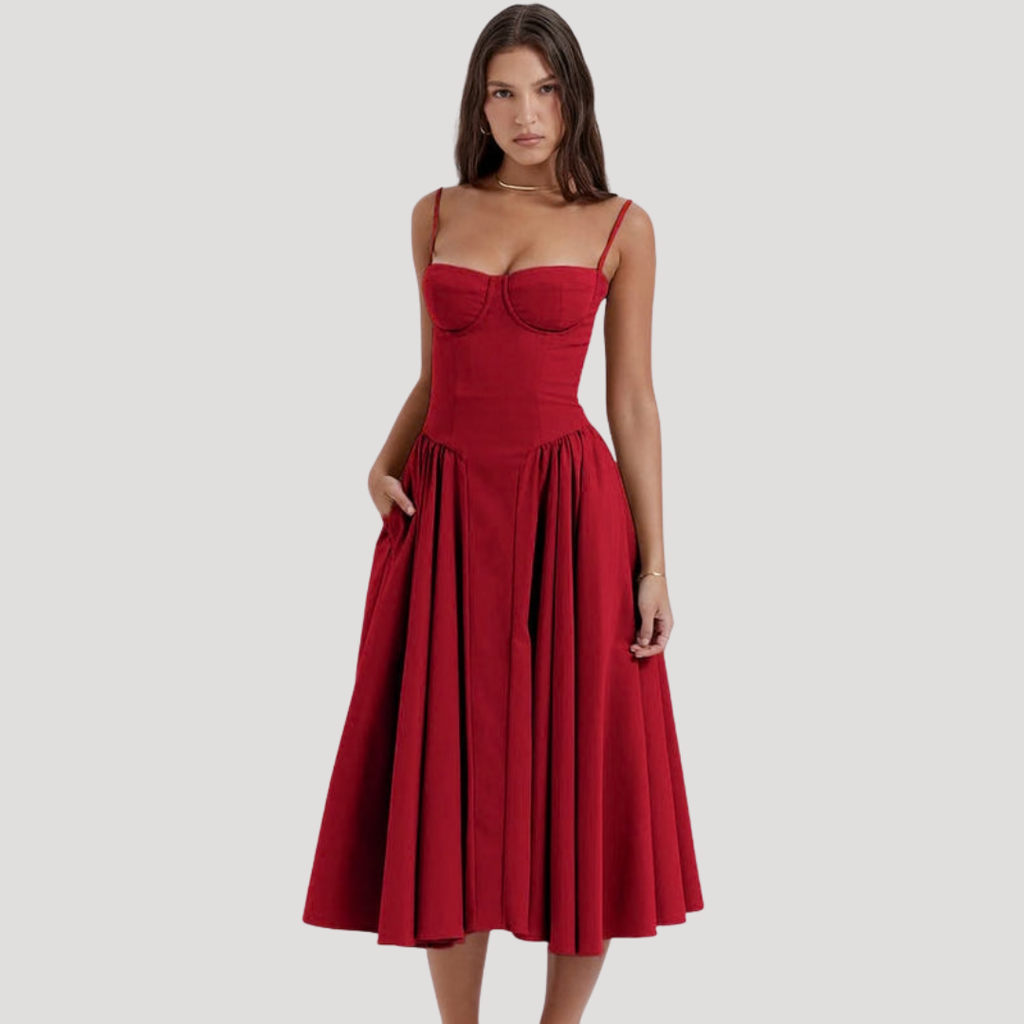 Livia | Women's Elegant Pleated Cocktail Midi Dress