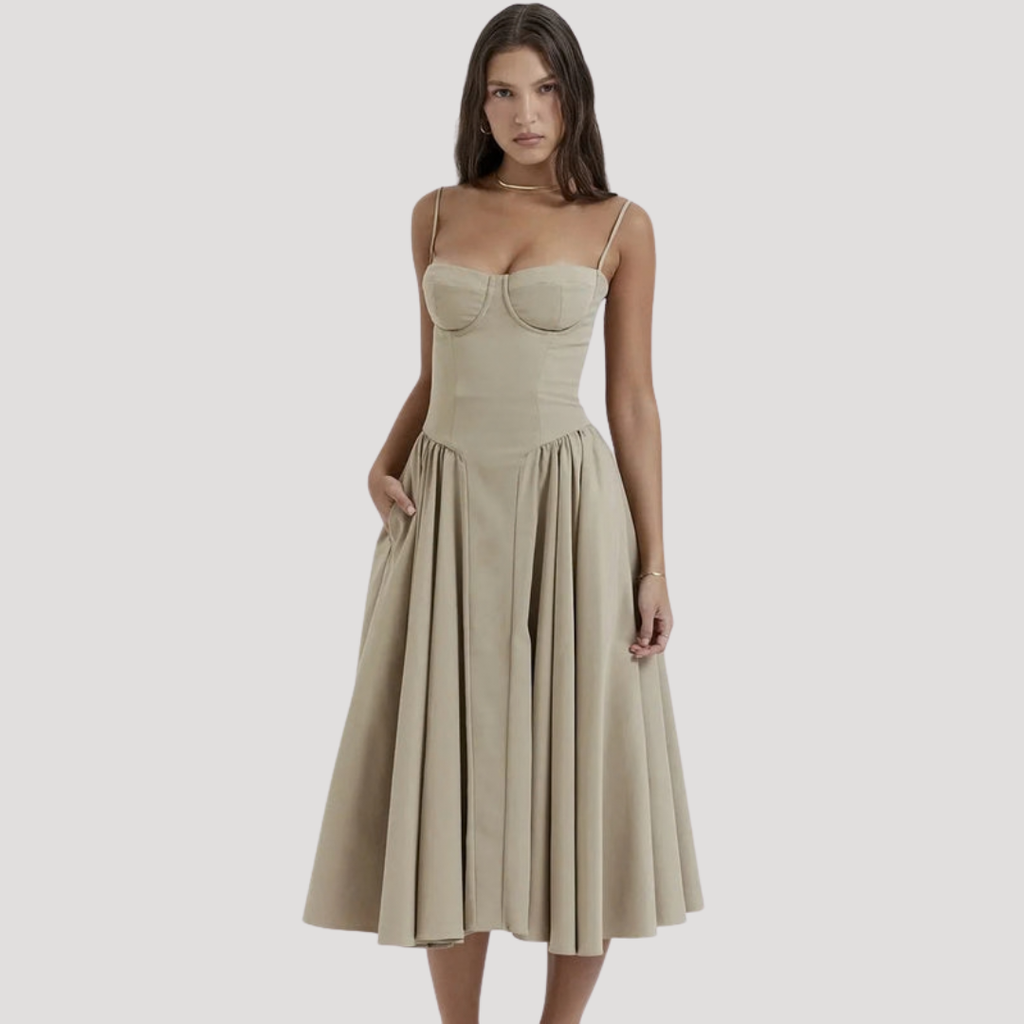 Livia | Women's Elegant Pleated Cocktail Midi Dress