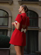 Elara | Women's Elegant Red Mini Dress with Bow Back