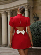Elara | Women's Elegant Red Mini Dress with Bow Back