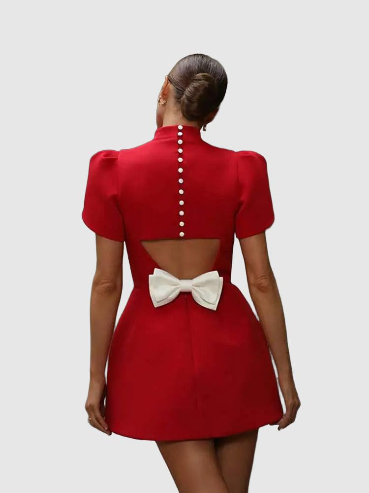 Elara | Women's Elegant Red Mini Dress with Bow Back