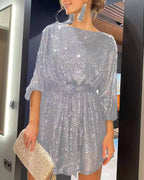 Lyra - Women's Sequin Mini Dress with Tie Waist