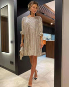 Lyra - Women's Sequin Mini Dress with Tie Waist