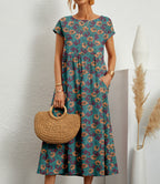 Elodie | Women's Floral Maxi Dress with Short Sleeves
