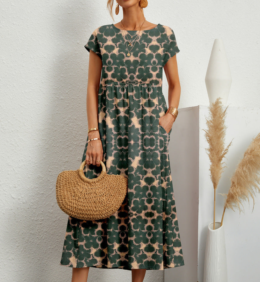 Elodie | Women's Floral Maxi Dress with Short Sleeves