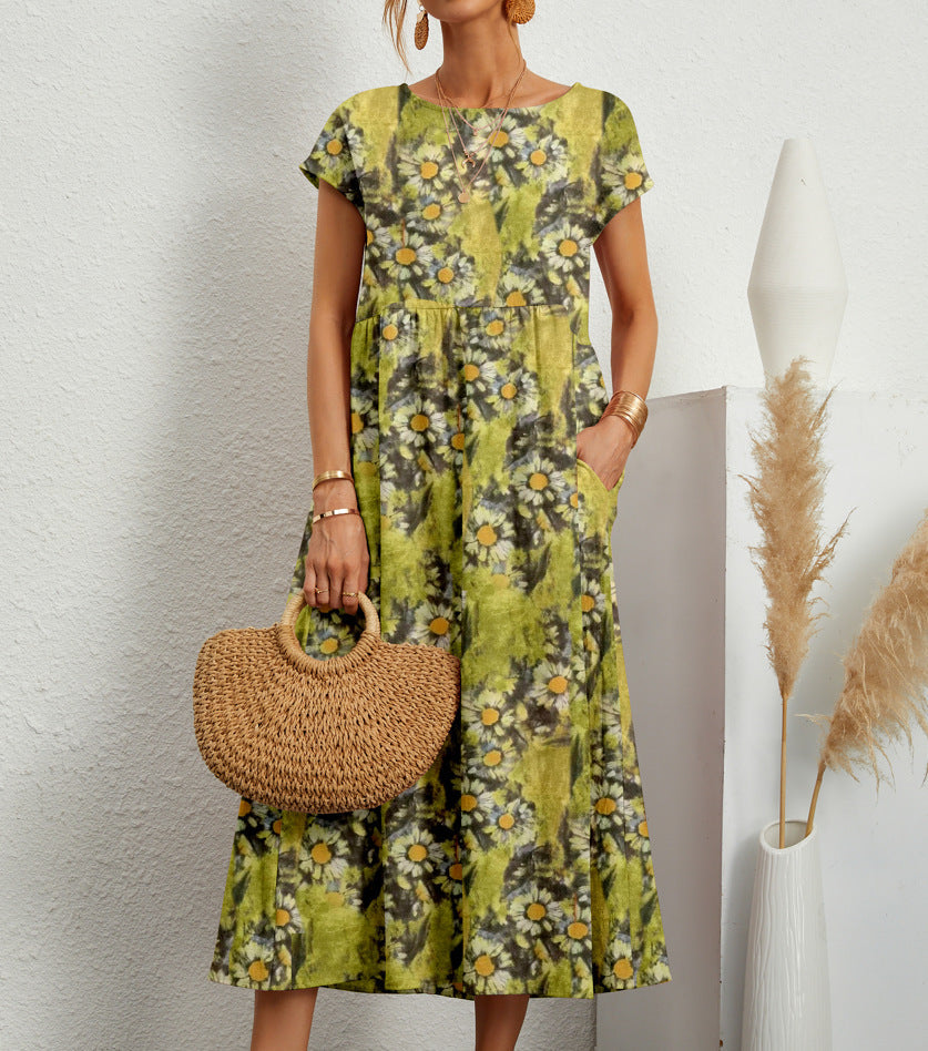 Elodie | Women's Floral Maxi Dress with Short Sleeves