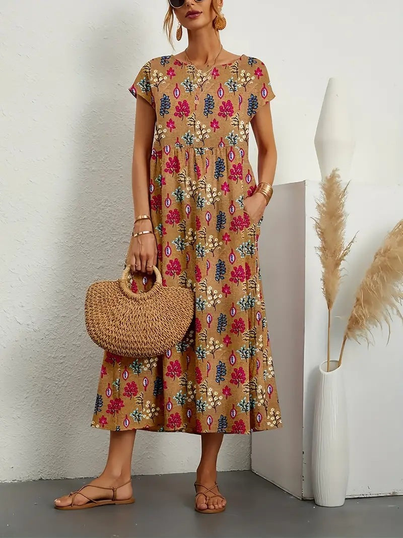 Elodie | Women's Floral Maxi Dress with Short Sleeves