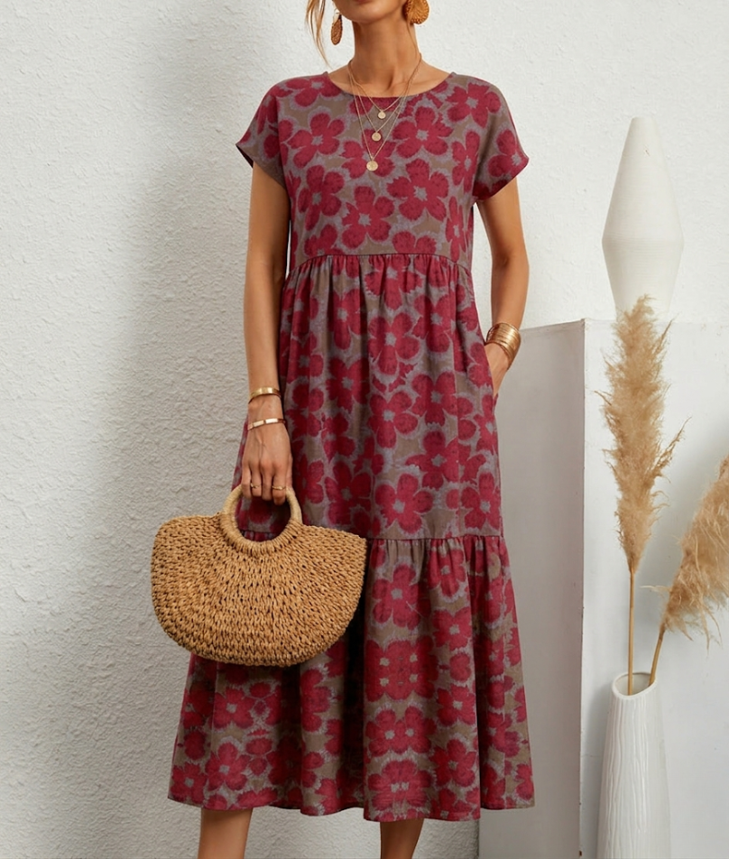 Elodie | Women's Floral Maxi Dress with Short Sleeves