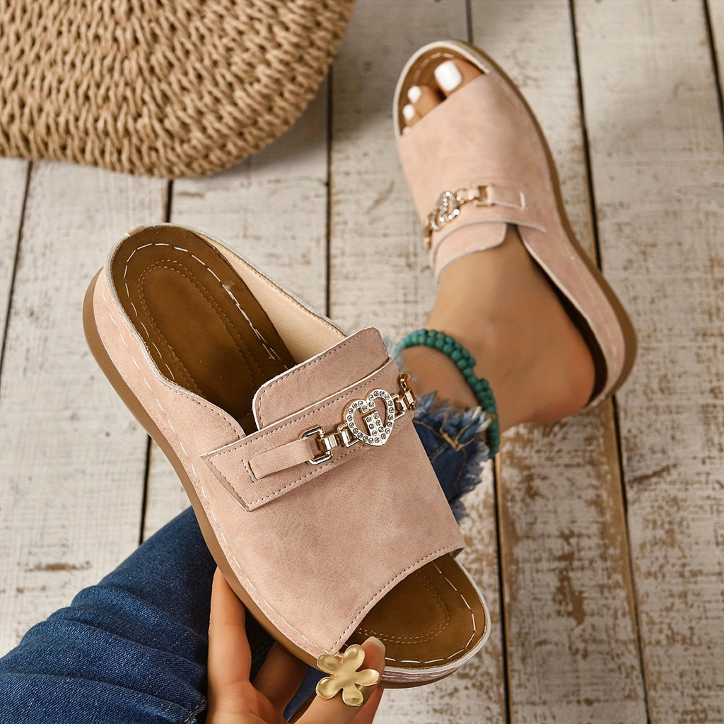 Margo | Women's Slip On Sandals with Heart Buckle Detail