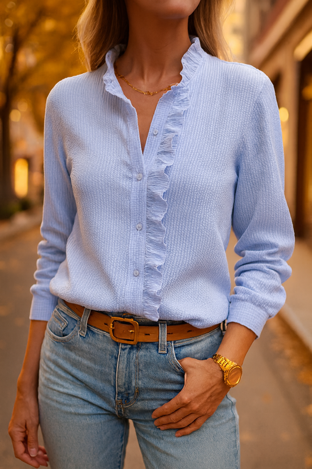 Mette | Women's Ruffle Trim Tunic Blouse