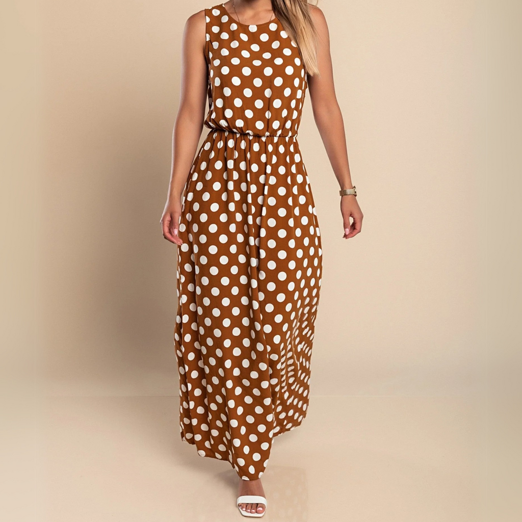 Nadia | Women's Polka Dot Maxi Dress with Sleeveless Design