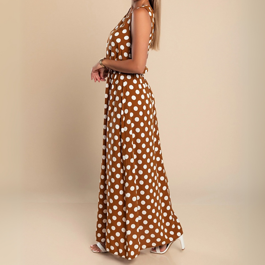 Nadia | Women's Polka Dot Maxi Dress with Sleeveless Design