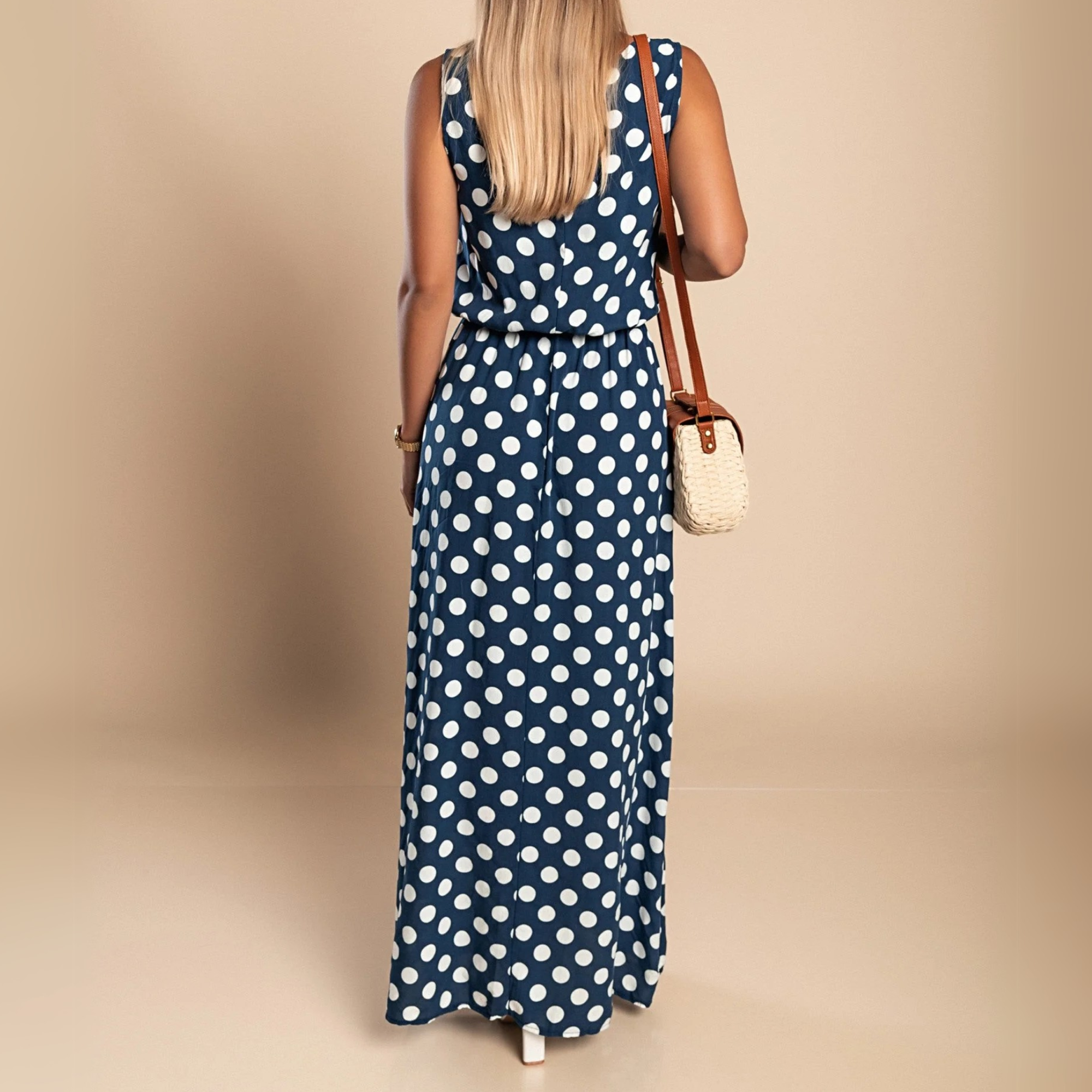 Nadia | Women's Polka Dot Maxi Dress with Sleeveless Design