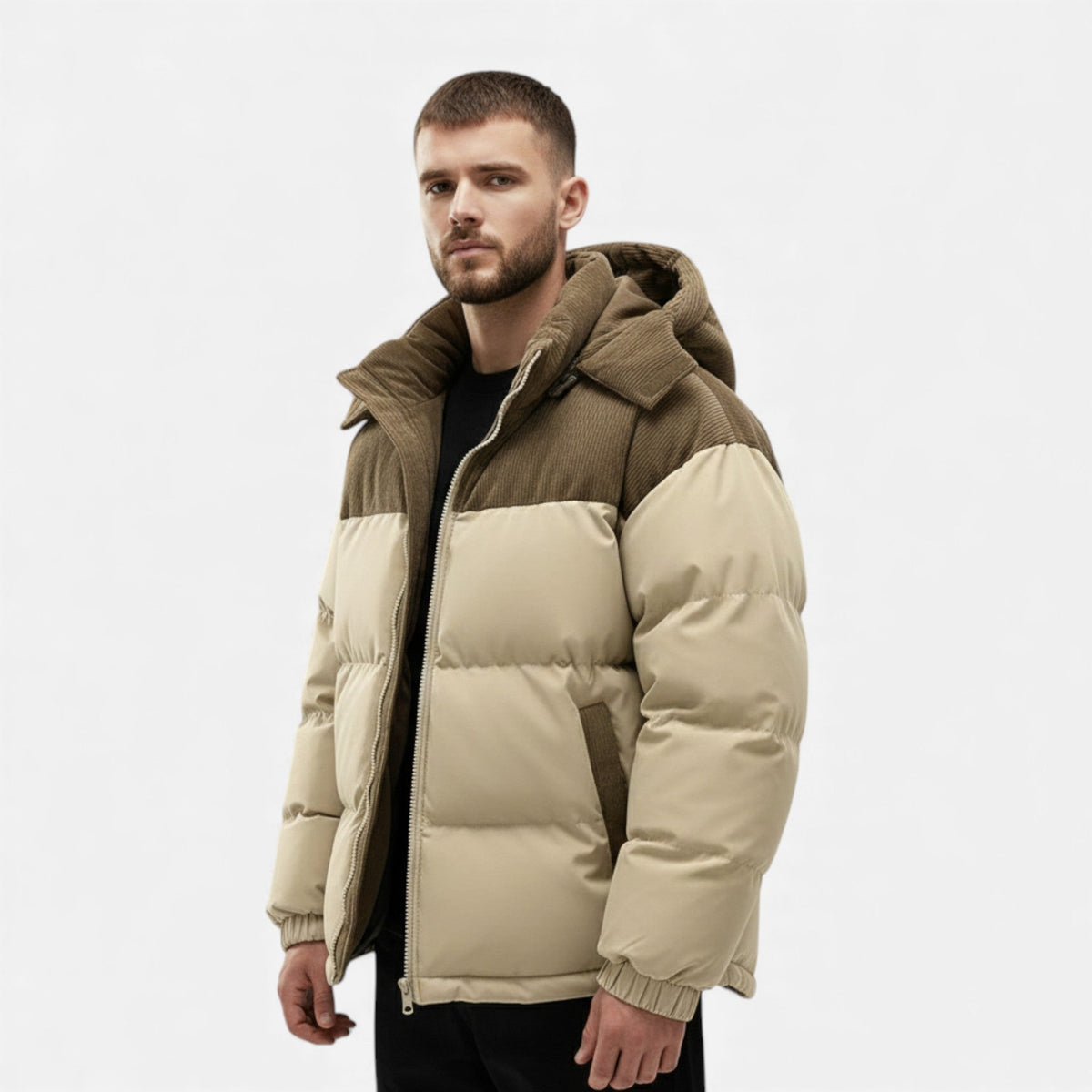 Niall - Men's Classic Corduroy-Trimmed Puffer Jacket