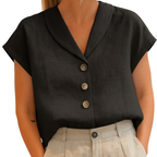Nila | Women's Linen Blouse with Wooden Buttons