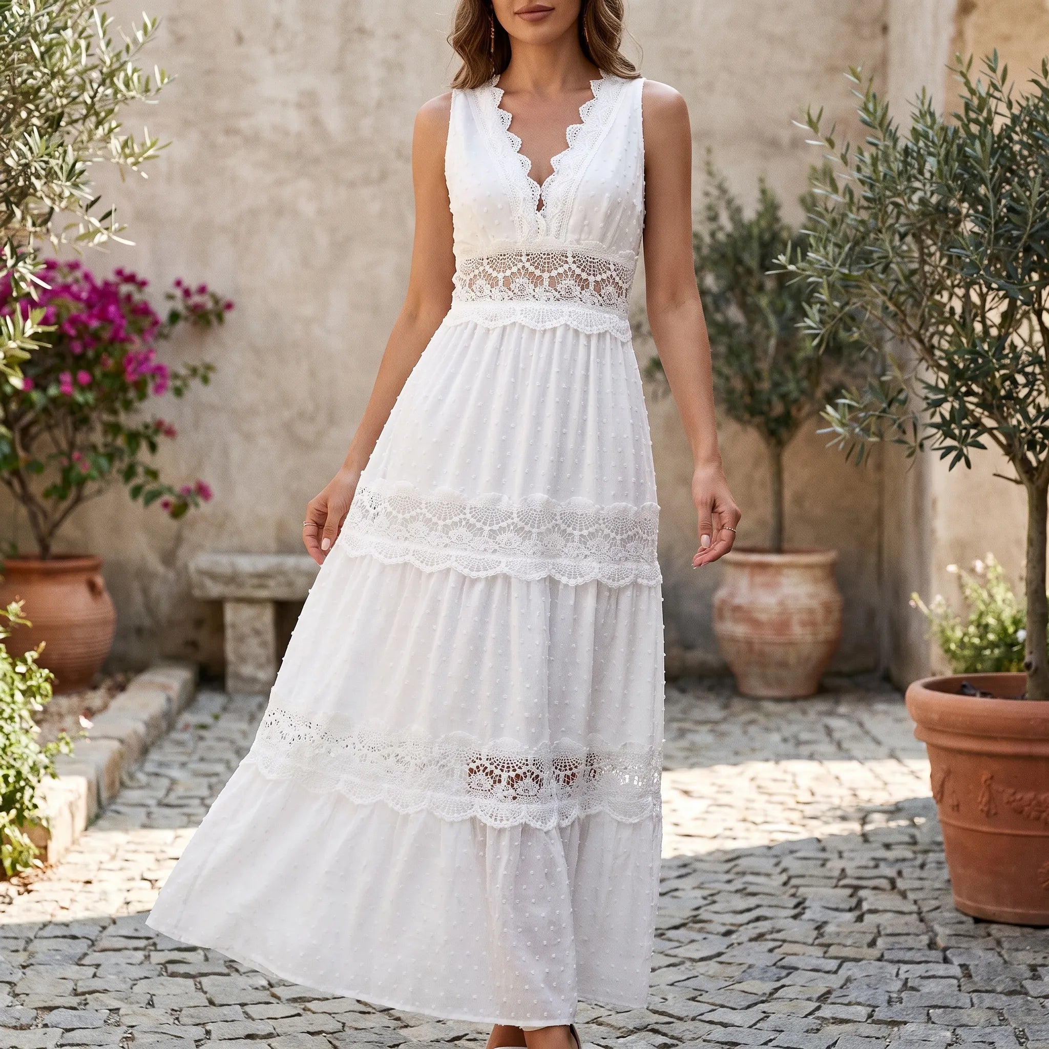 Nivenia - White Sleeveless Maxi Dress