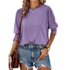 Nola | Women's Casual Knit Blouse with Smocked Sleeves