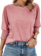 Nola | Women's Casual Knit Blouse with Smocked Sleeves