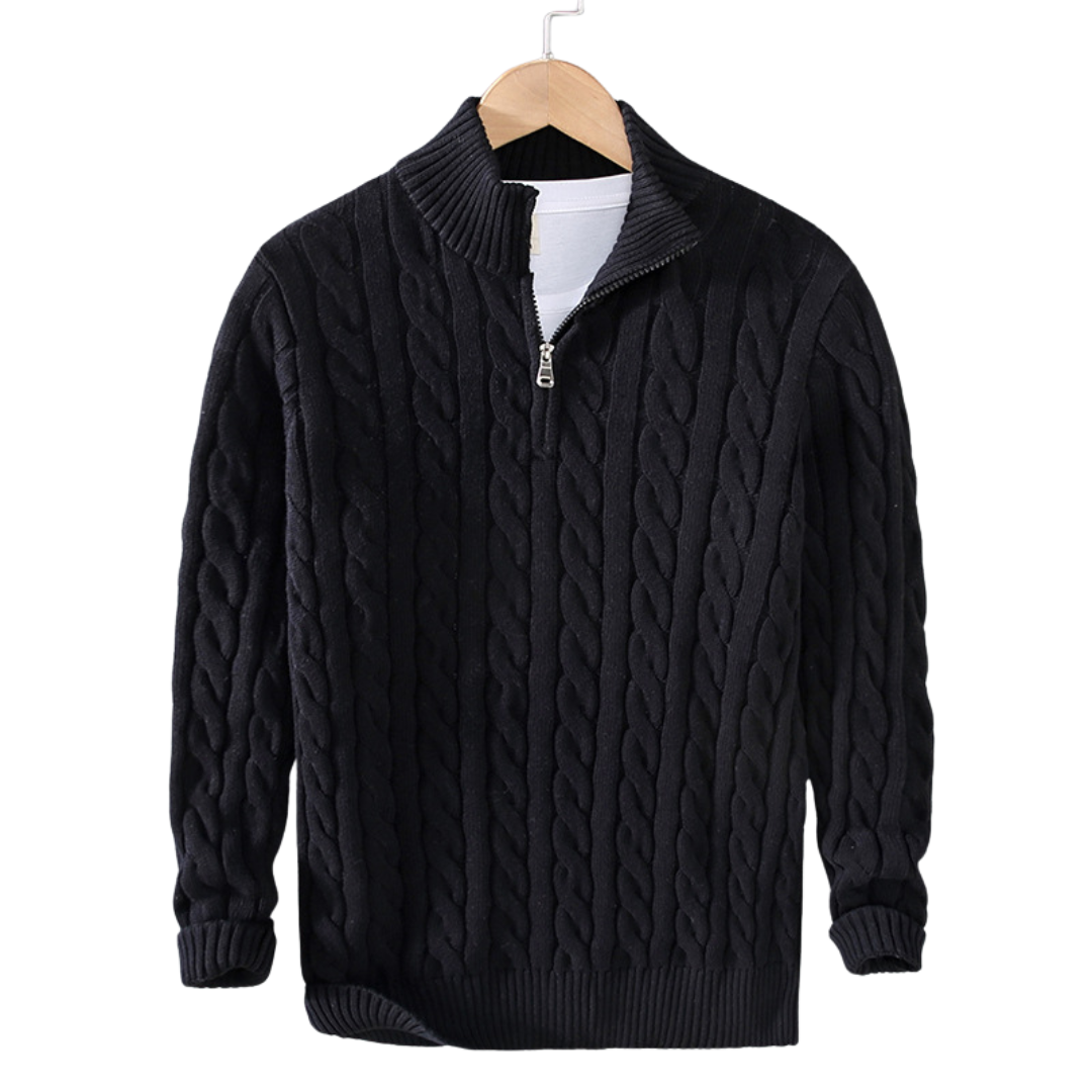 Nolan - Men's Classic Cable Knit Quarter Zip Sweater