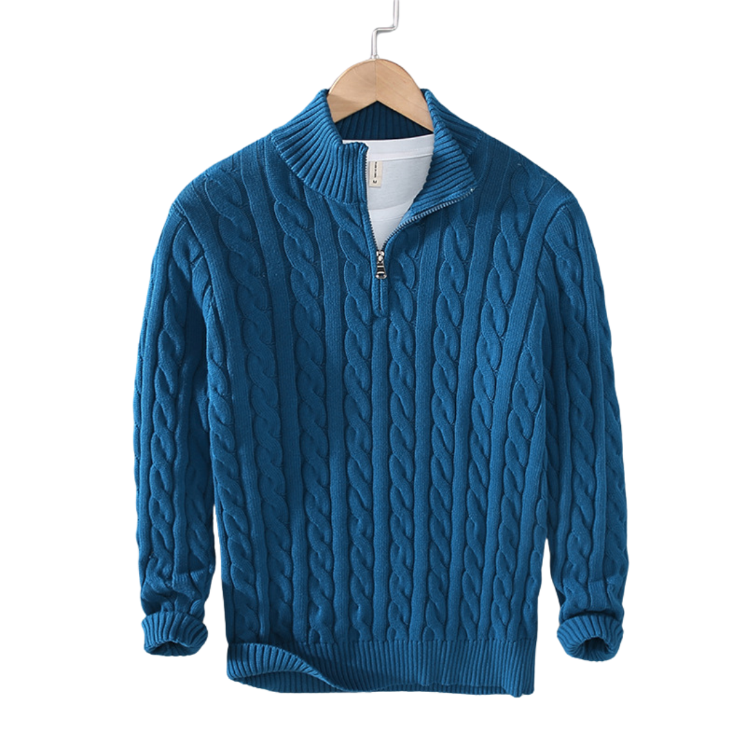 Nolan - Men's Classic Cable Knit Quarter Zip Sweater