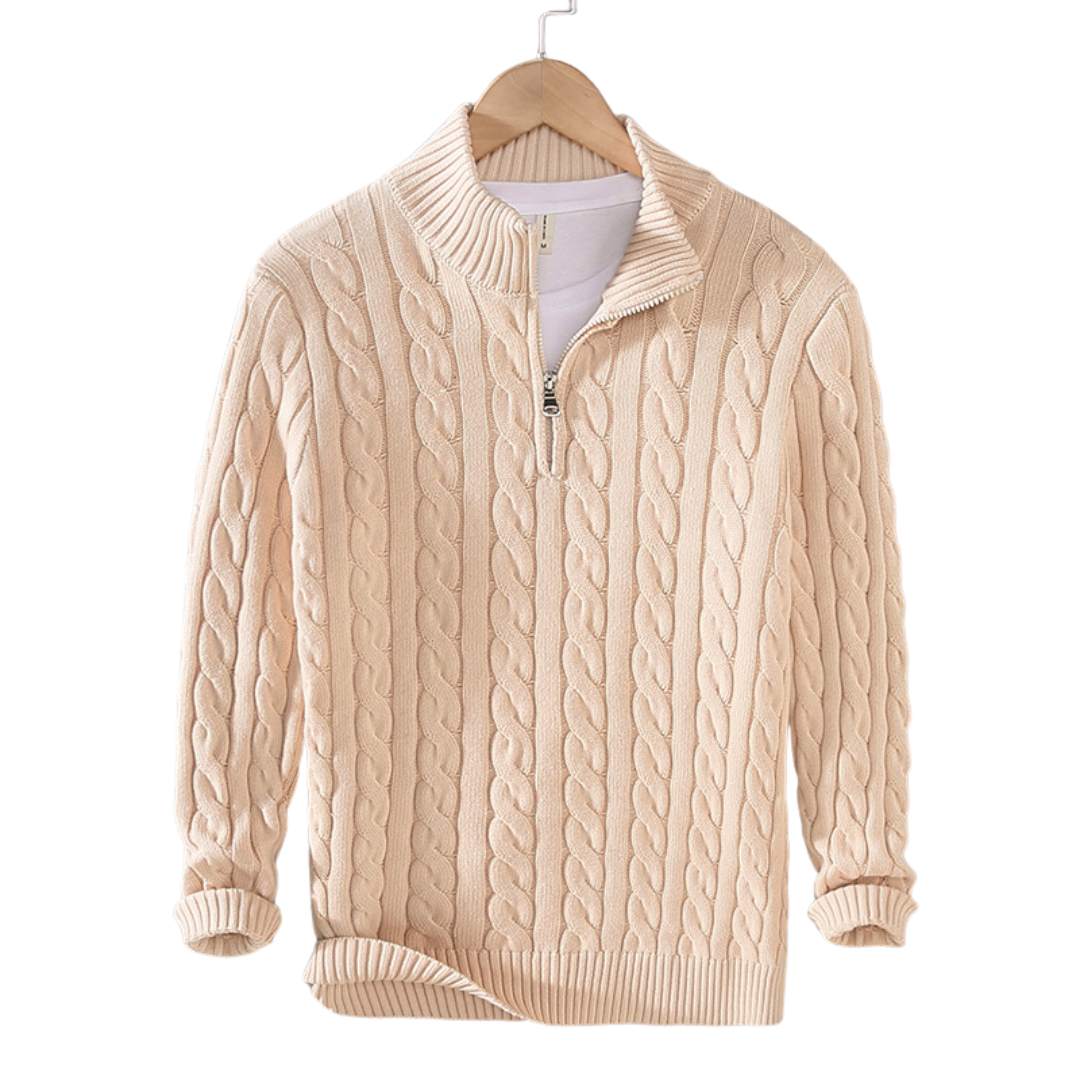 Nolan - Men's Classic Cable Knit Quarter Zip Sweater