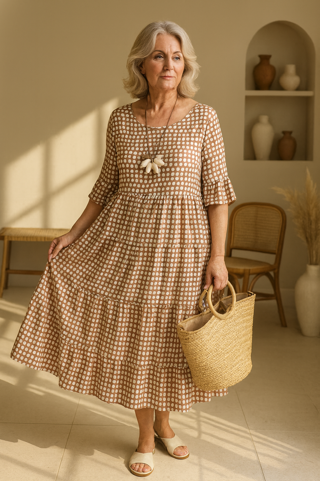 Ophelia | Women's Polka Dot Midi Dress with Flowy Skirt
