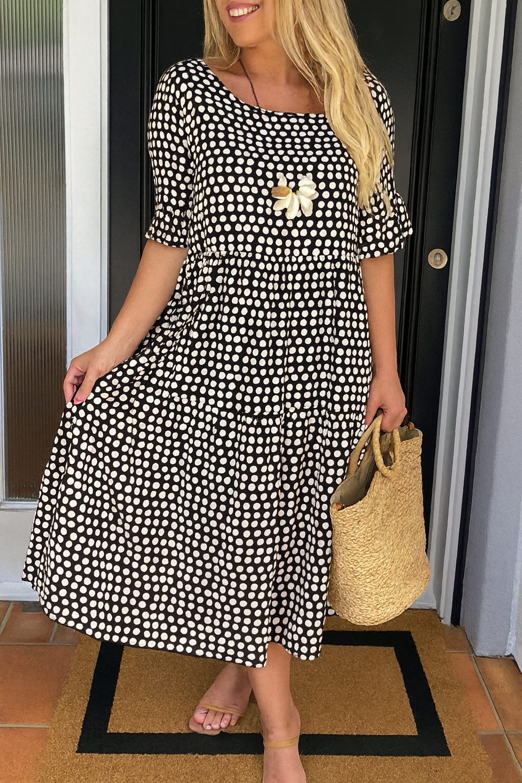 Ophelia | Women's Polka Dot Midi Dress with Flowy Skirt
