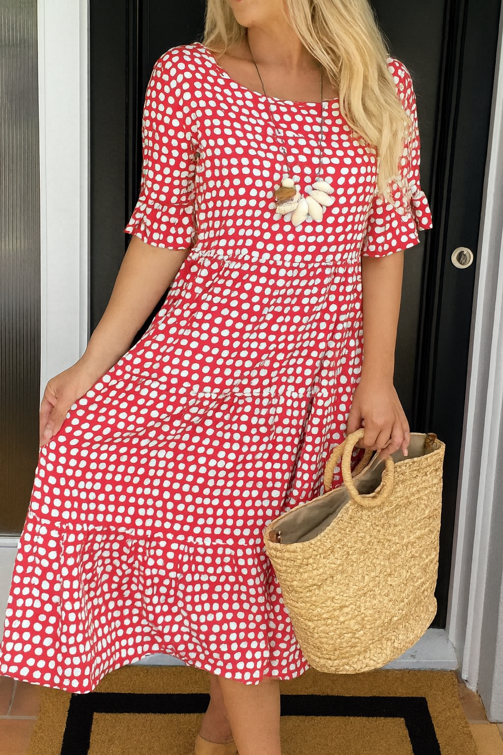 Ophelia | Women's Polka Dot Midi Dress with Flowy Skirt