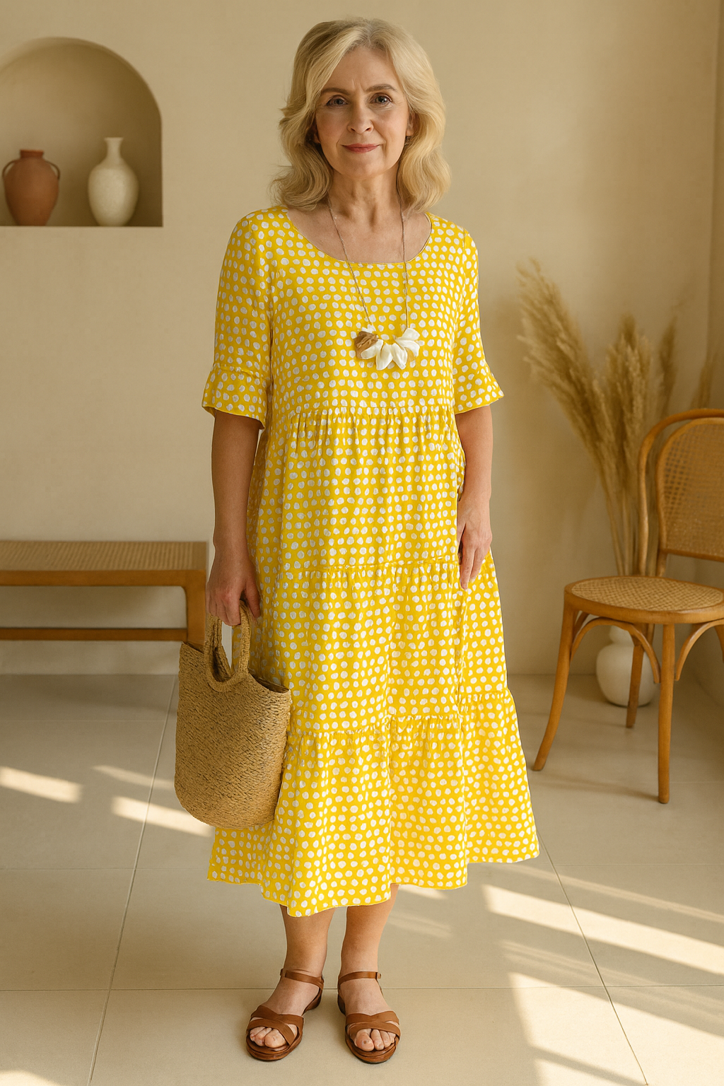 Ophelia | Women's Polka Dot Midi Dress with Flowy Skirt