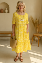 Ophelia | Women's Polka Dot Midi Dress with Flowy Skirt