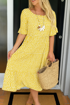 Ophelia | Women's Polka Dot Midi Dress with Flowy Skirt