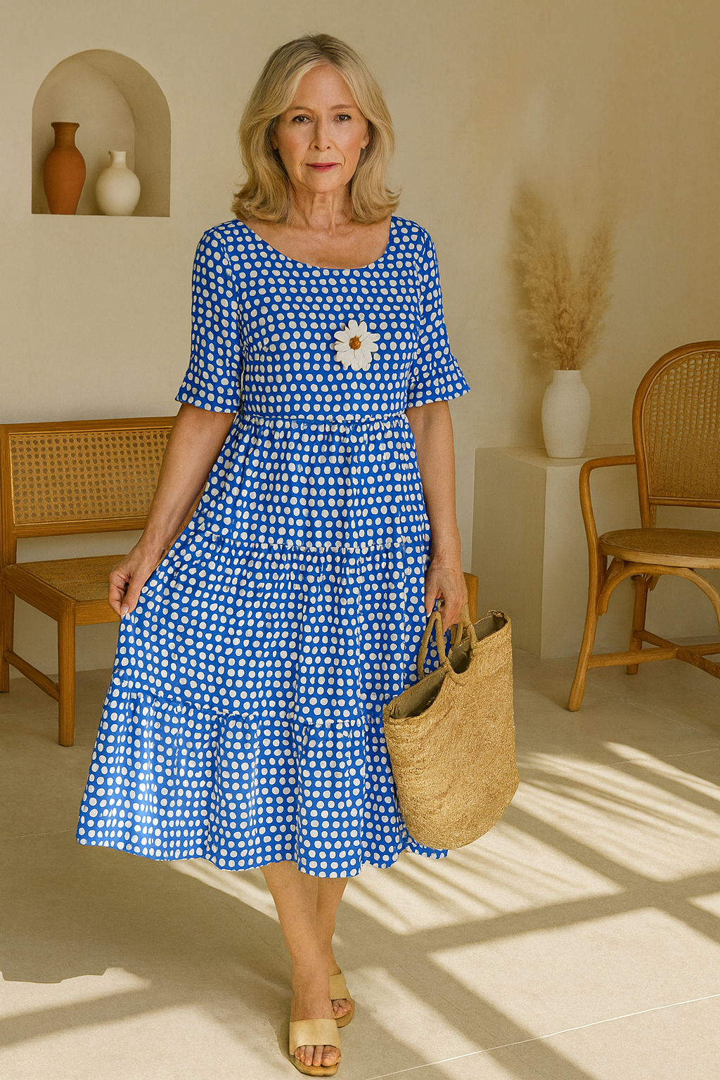 Ophelia | Women's Polka Dot Midi Dress with Flowy Skirt