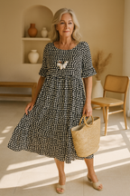 Ophelia | Women's Polka Dot Midi Dress with Flowy Skirt