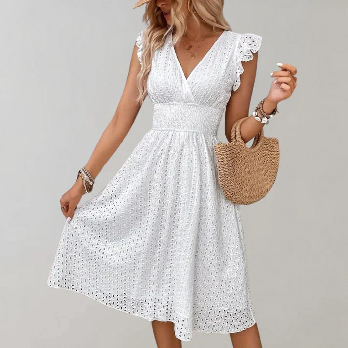 Jolene | Women's Elegant Eyelet Midi Sundress