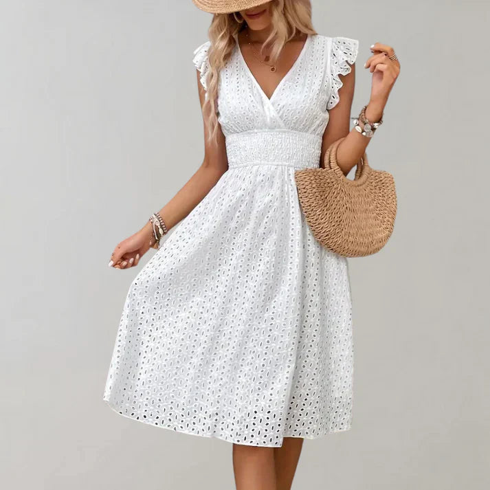 Jolene | Women's Elegant Eyelet Midi Sundress