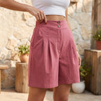 Pleatora - High-Waisted Wide-Leg Shorts