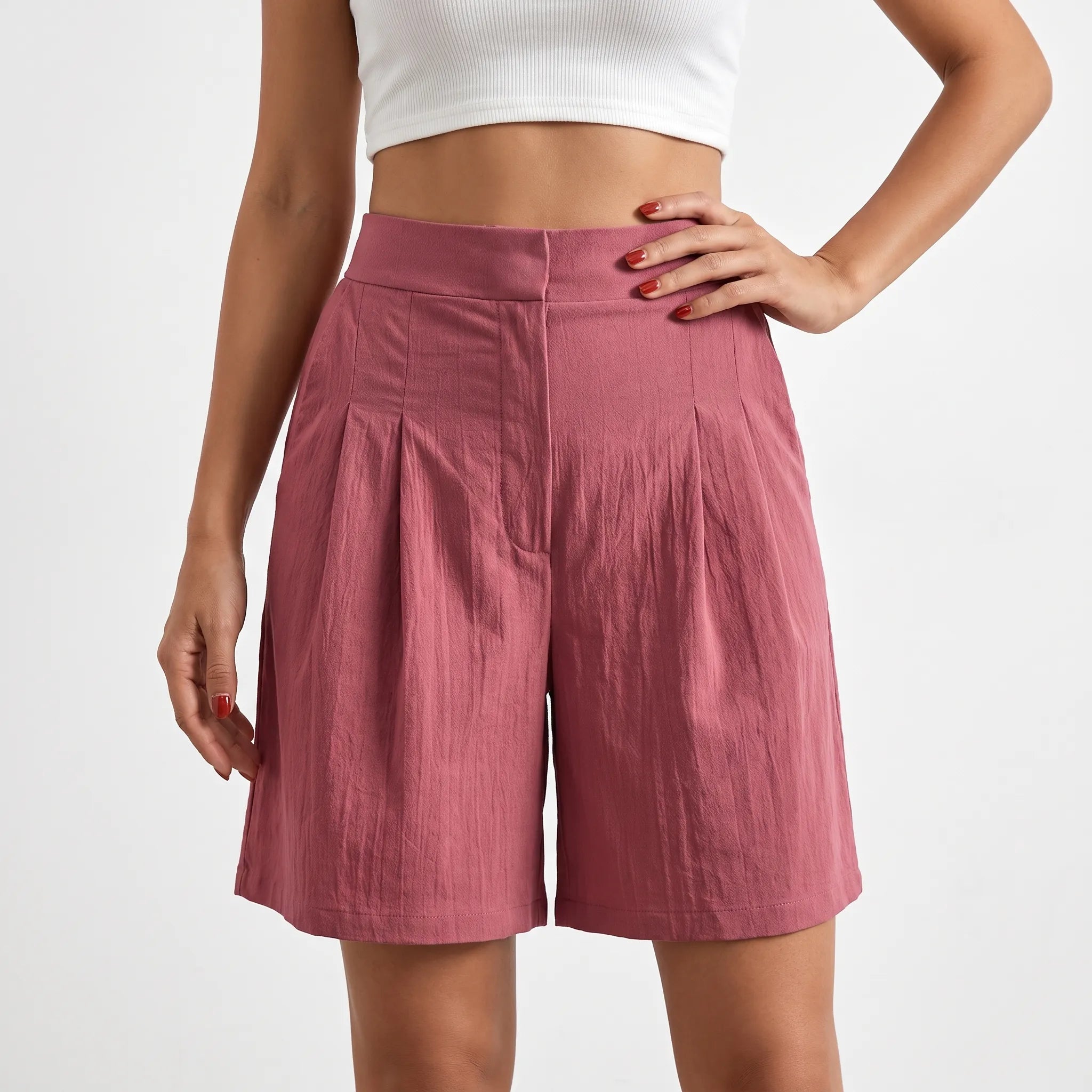 Pleatora - High-Waisted Wide-Leg Shorts