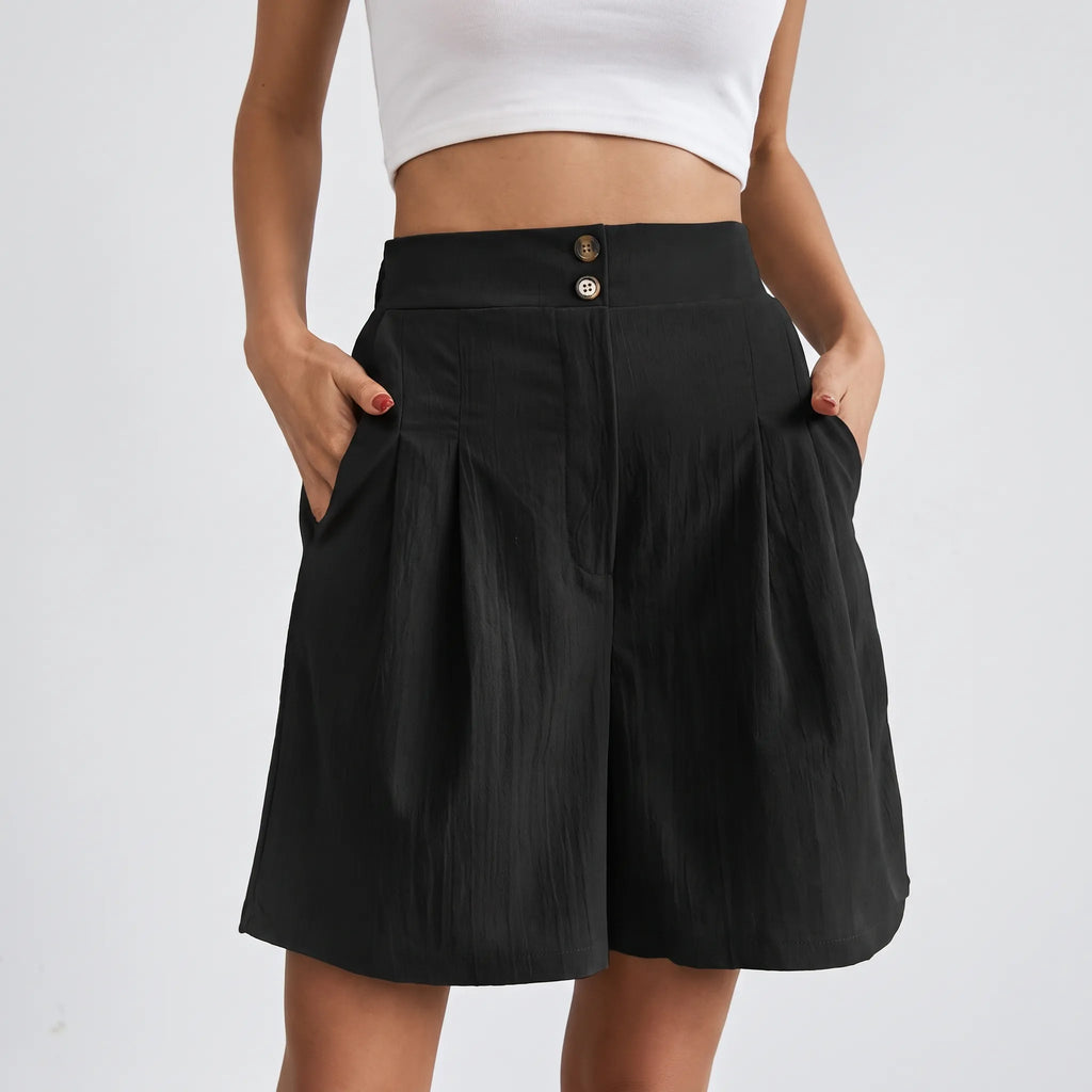Pleatora - High-Waisted Wide-Leg Shorts