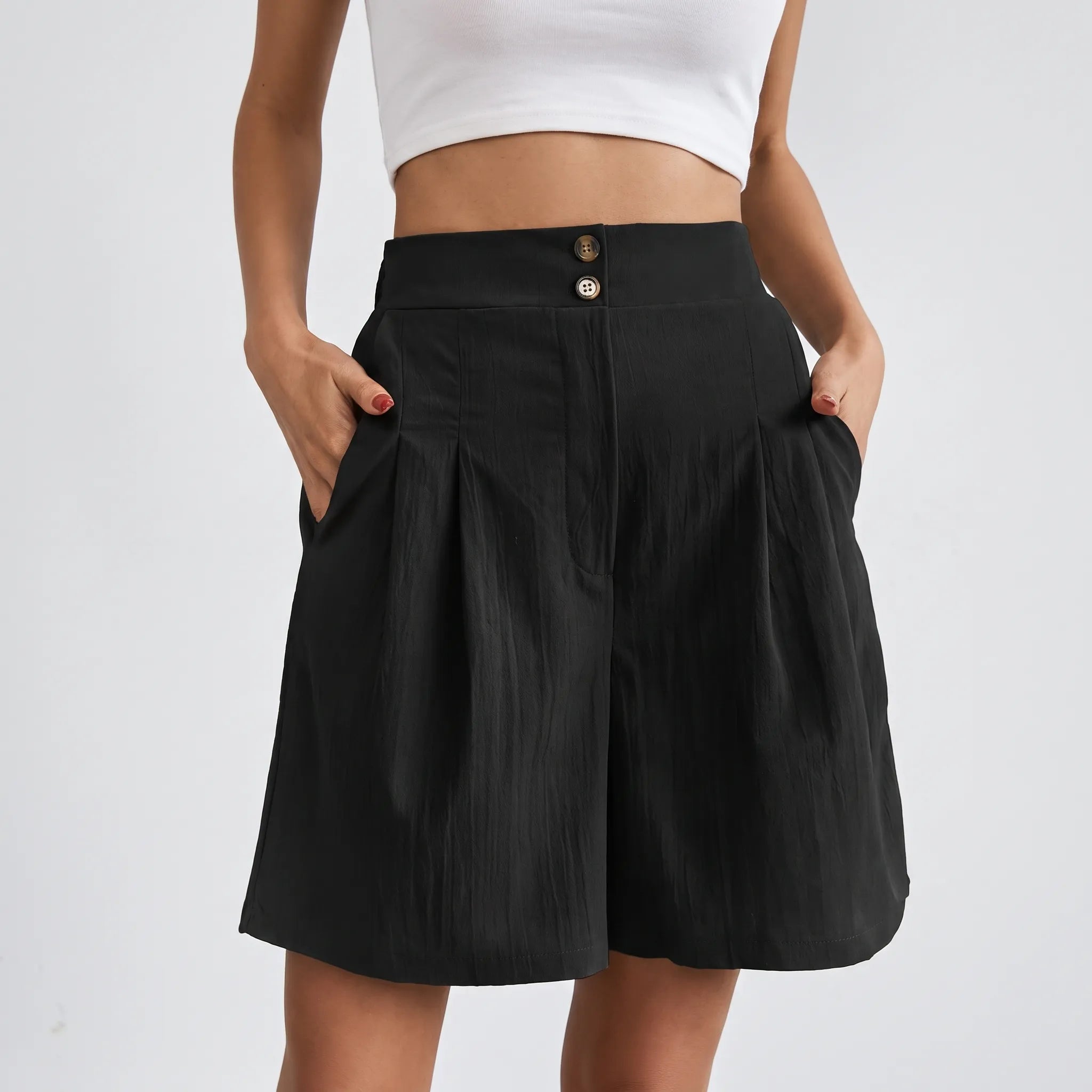 Pleatora - High-Waisted Wide-Leg Shorts
