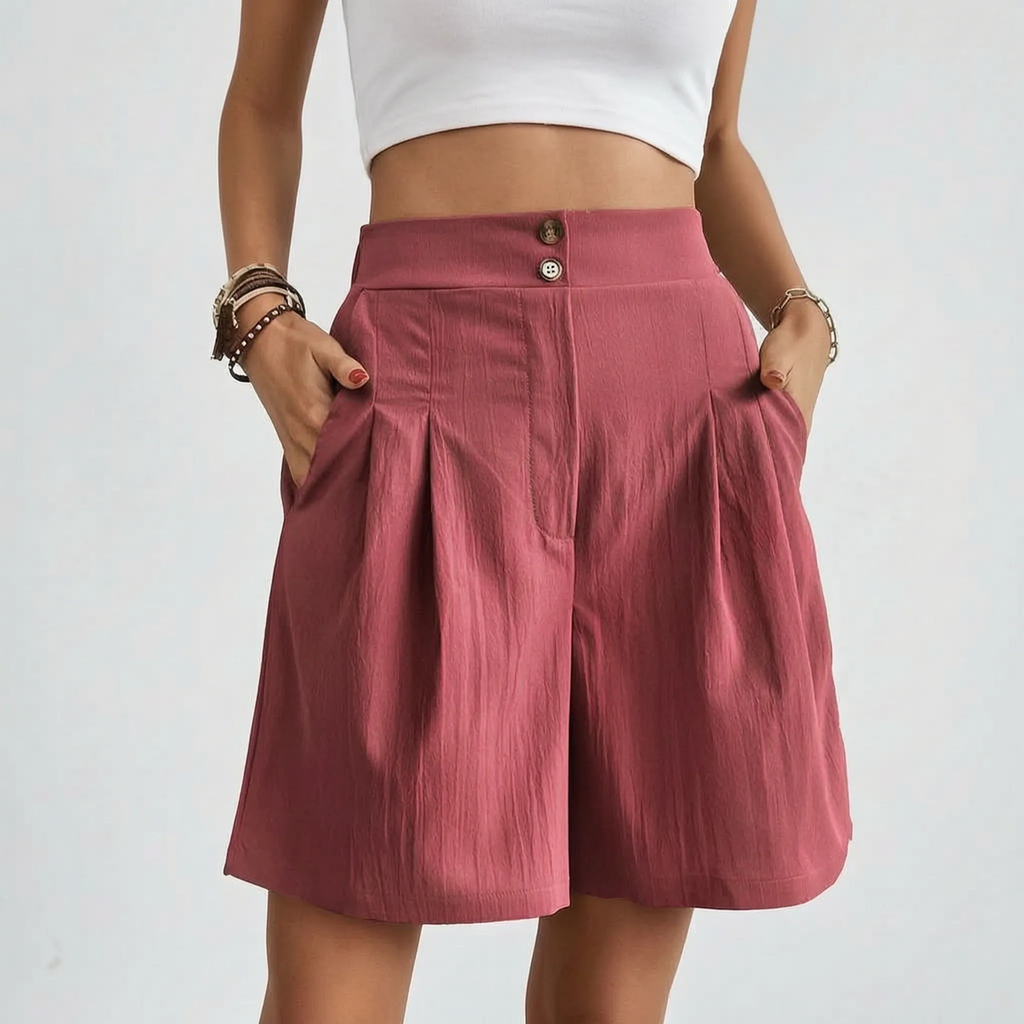 Pleatora - High-Waisted Wide-Leg Shorts