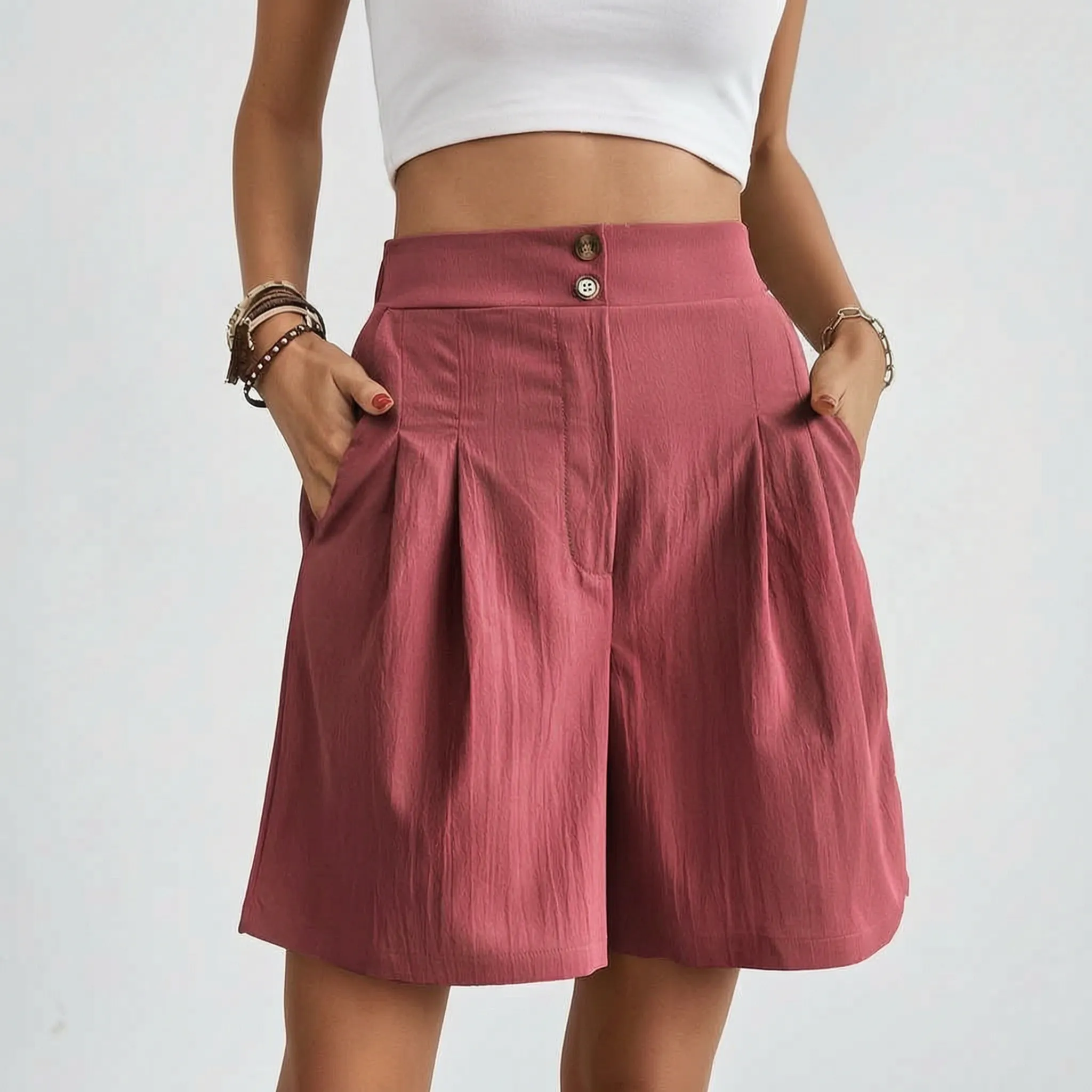 Pleatora - High-Waisted Wide-Leg Shorts
