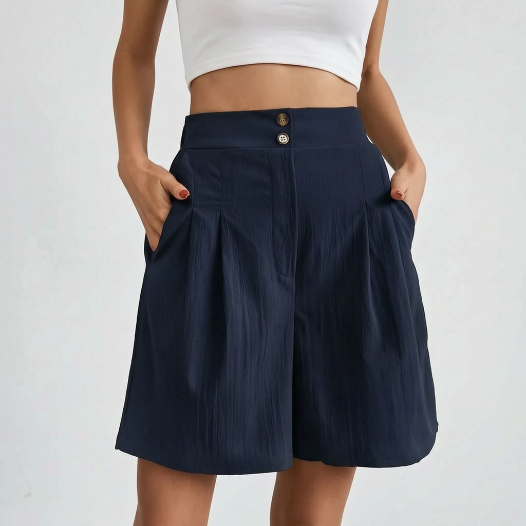 Pleatora - High-Waisted Wide-Leg Shorts