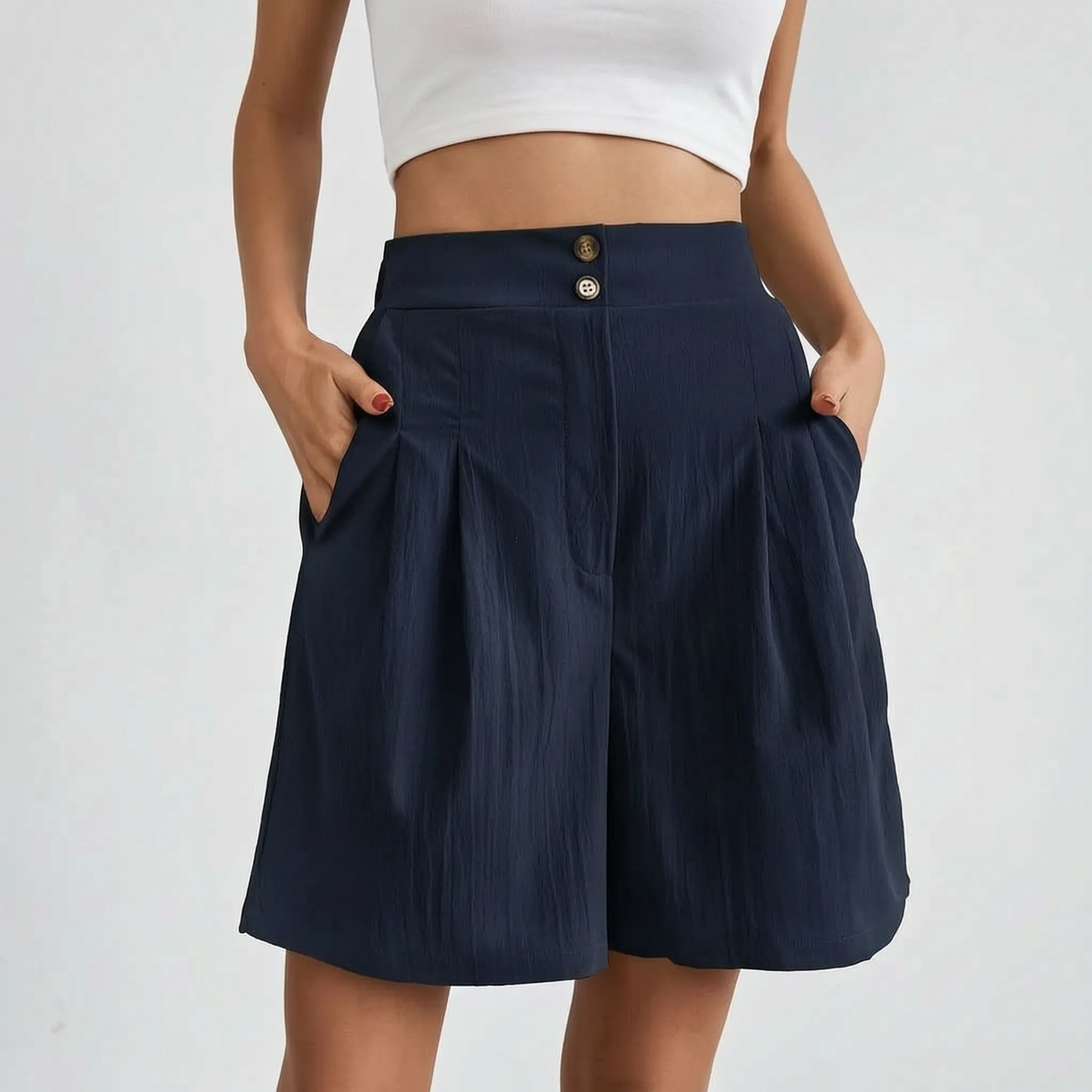 Pleatora - High-Waisted Wide-Leg Shorts