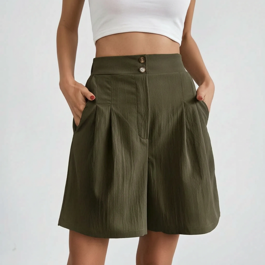 Pleatora - High-Waisted Wide-Leg Shorts