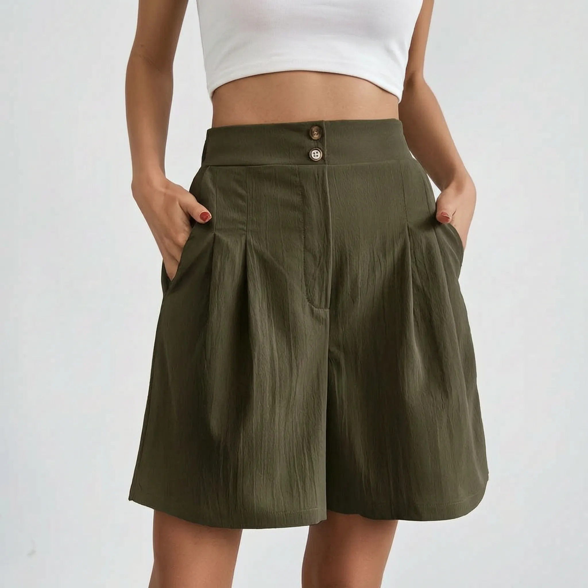 Pleatora - High-Waisted Wide-Leg Shorts